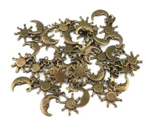 yueton 20pcs vintage bronze sun moon star pendant findings, diy crafts jewelry making charms accessory