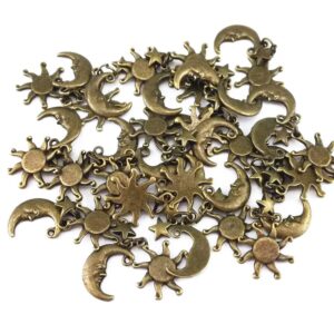 yueton 20pcs Vintage Bronze Sun Moon Star Pendant Findings, DIY Crafts Jewelry Making Charms Accessory