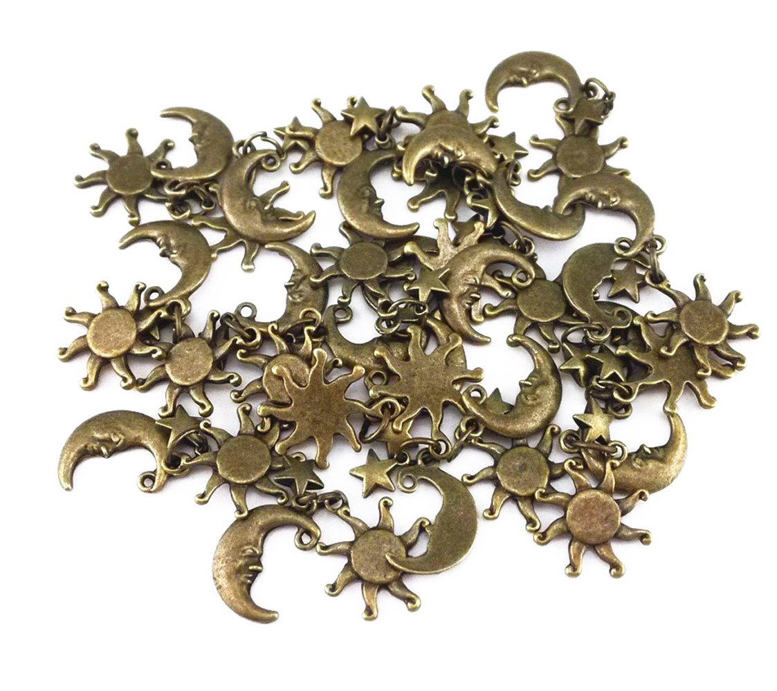 yueton 20pcs Vintage Bronze Sun Moon Star Pendant Findings, DIY Crafts Jewelry Making Charms Accessory