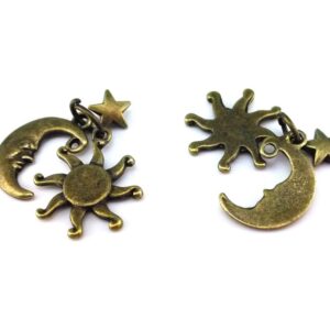 yueton 20pcs Vintage Bronze Sun Moon Star Pendant Findings, DIY Crafts Jewelry Making Charms Accessory