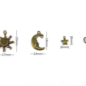 yueton 20pcs Vintage Bronze Sun Moon Star Pendant Findings, DIY Crafts Jewelry Making Charms Accessory