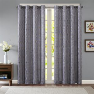 Madison Park Navy Curtains for Living Room, Transitional Curtains for Bedroom, Paige Geometric Grommet Window Curtains, 50X63, 1-Panel Pack