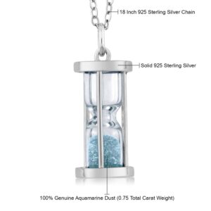 Gem Stone King 925 Sterling Silver Diamond & Gemstone Birthstone Dust Hourglass Necklace For Women With 18 Inch Silver Chain - Sky Blue