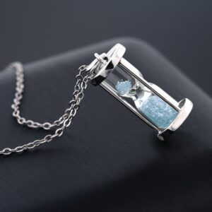 Gem Stone King 925 Sterling Silver Diamond & Gemstone Birthstone Dust Hourglass Necklace For Women With 18 Inch Silver Chain - Sky Blue