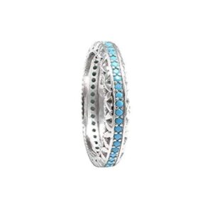 4mm full eternity stackable wedding band ring round simulated nano turquoise 925 sterling silver, size-8