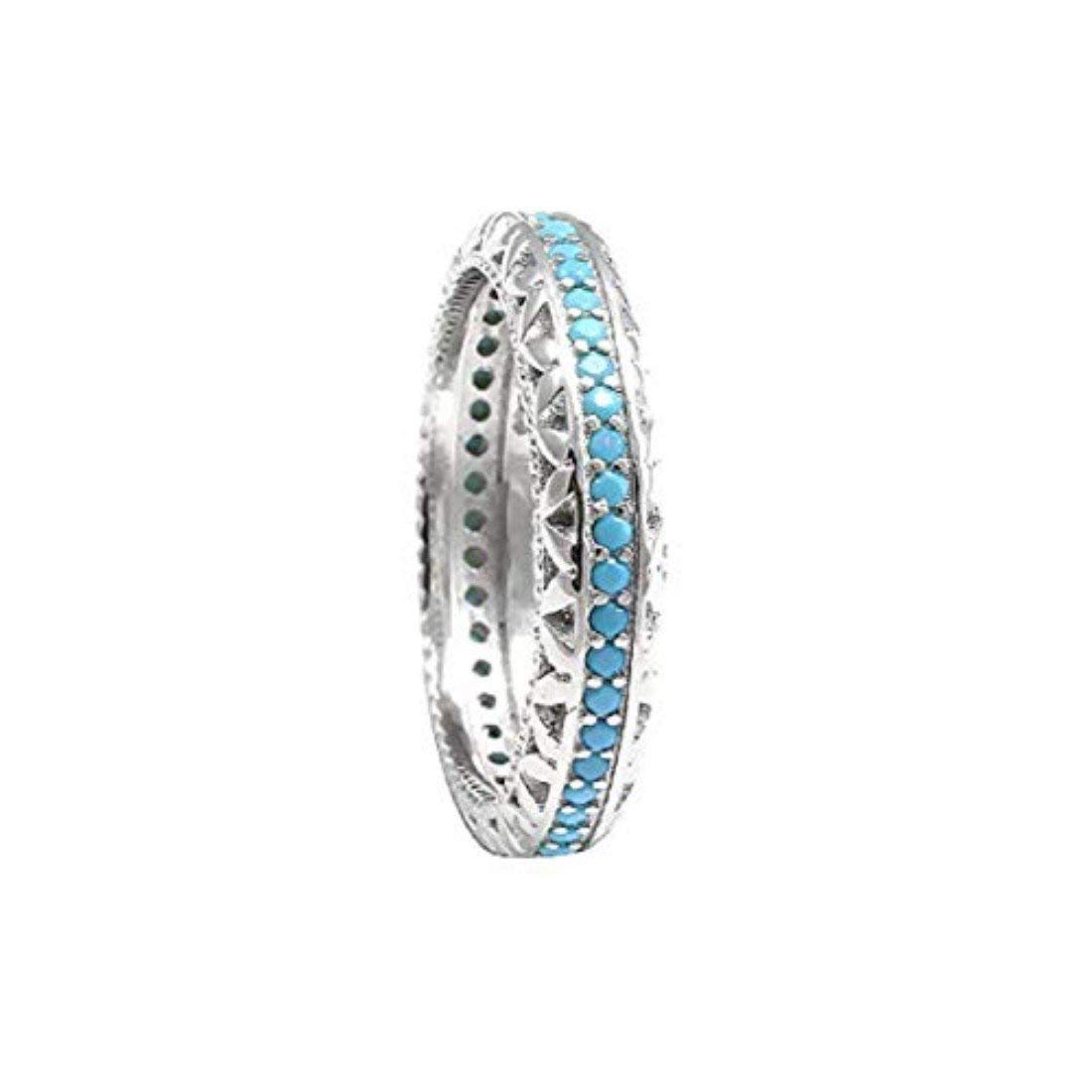 4mm Full Eternity Stackable Wedding Band Ring Round Simulated Nano Turquoise 925 Sterling Silver, Size-8