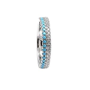 blue apple co. 3.5mm eternity stackable band ring double round simulated turquoise & cubic zirconia 925 sterling silver, size - 6