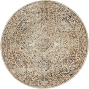 unique loom chateau collection area rug, 4' x 4' round, beige