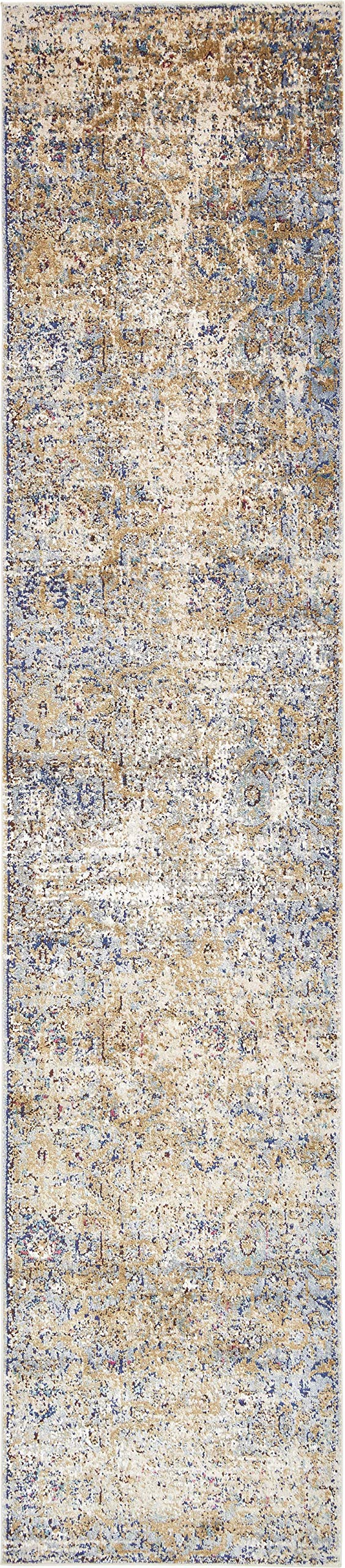 Unique Loom Augustus Collection Rustic Traditional, Bohemian Area Rug, 2' 7" x 12' 2", Tan/Blue