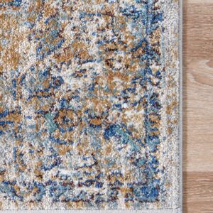 Unique Loom Augustus Collection Rustic Traditional, Bohemian Area Rug, 2' 7" x 12' 2", Tan/Blue