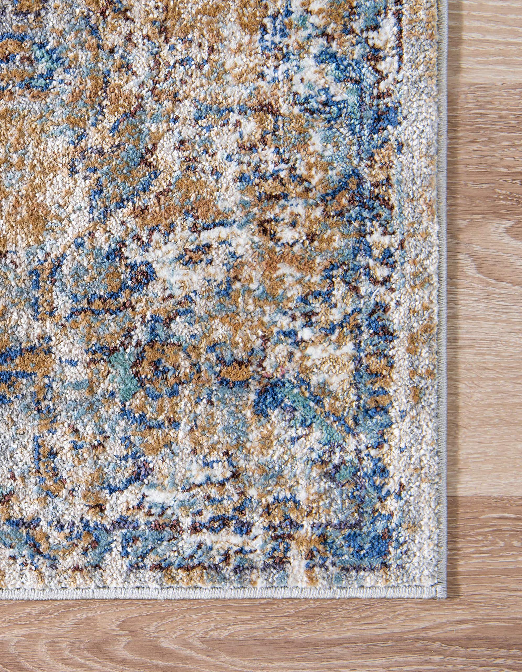 Unique Loom Augustus Collection Rustic Traditional, Bohemian Area Rug, 2' 7" x 12' 2", Tan/Blue