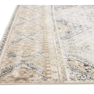 Unique Loom Chateau Collection Geometric, Vintage, Textured, Distressed, Traditional Area Rug, 5' 0" x 8' 0", Beige/Navy Blue