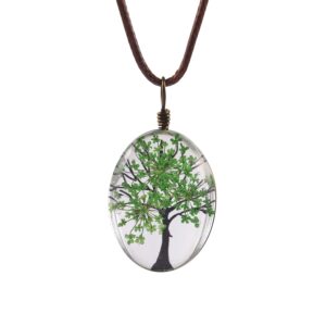 fm fm42 green life of tree queen anne's lace dried flowers oval pendant necklace fn4072