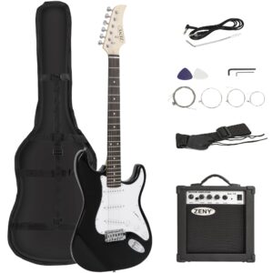 zeny 39in full size electric guitar with 10w amp, case and accessories pack beginner starter package, black