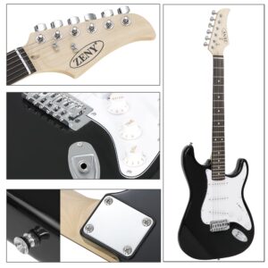 ZENY 39in Full Size Electric Guitar with 10W Amp, Case and Accessories Pack Beginner Starter Package, Black