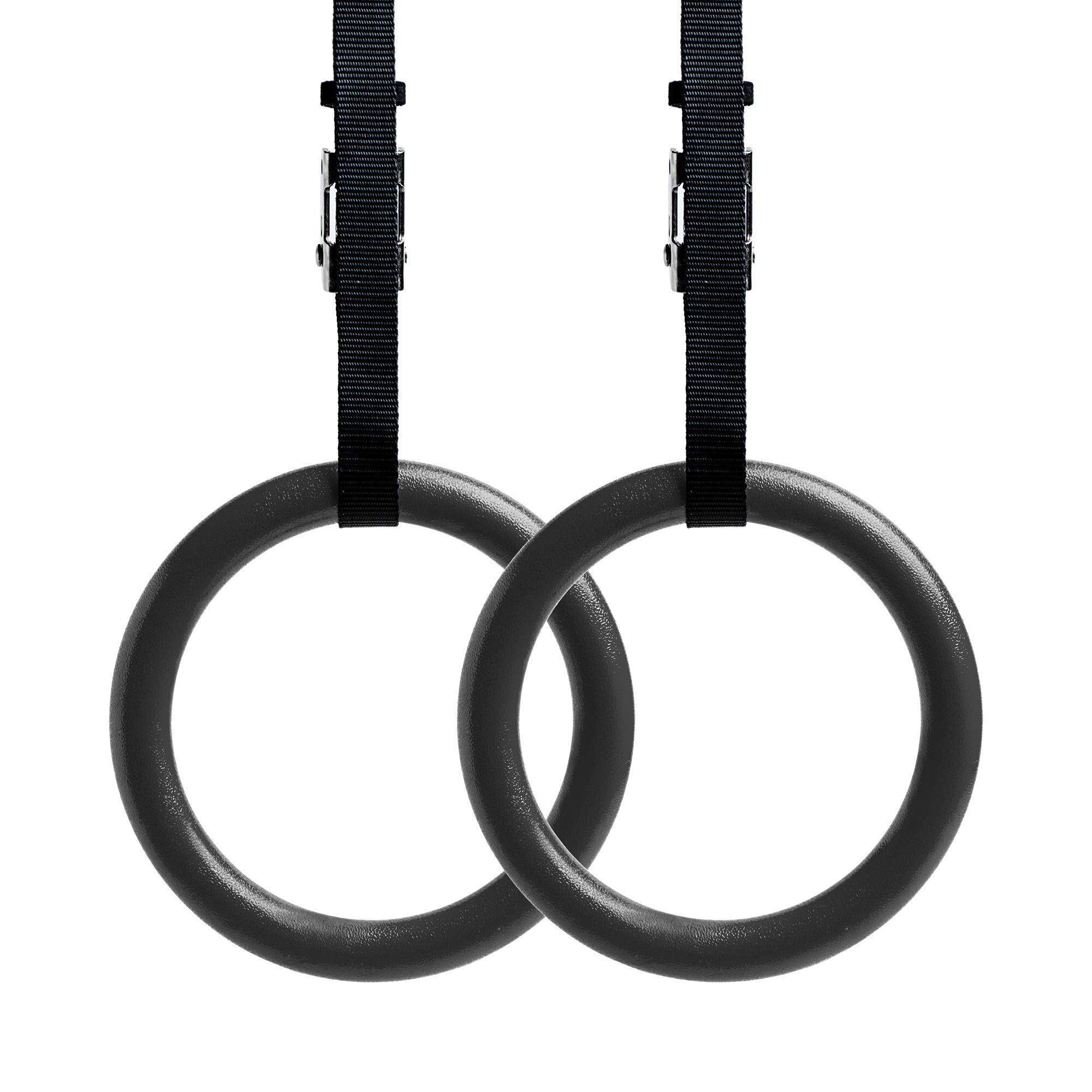 Reehut Gymnastic Rings W/Adjustable Straps, Metal Buckles & Manual - Home Gym (Set of 2) - Non-Slip - Great For Workout, Strength Training, Fitness, Pull Ups and Dips, Ebook included