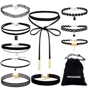 paxcoo 10pcs black velvet choker necklaces with a stroage bag for women girls