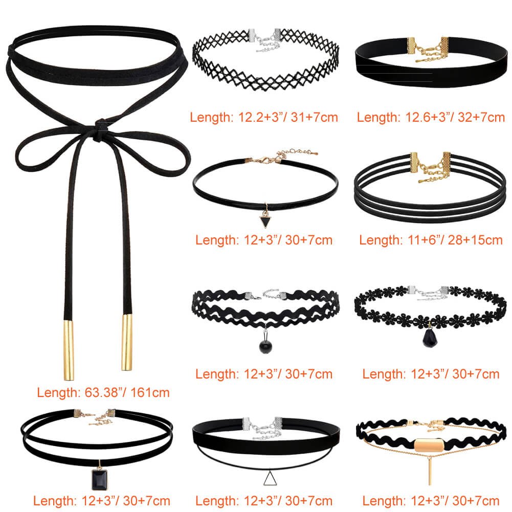 PAXCOO 10PCS Black Velvet Choker Necklaces with A Stroage Bag for Women Girls