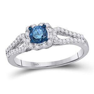 Dazzlingrock Collection 10kt White Gold Women's Round Blue Diamond Solitaire Engagement Ring 3/4 ctw