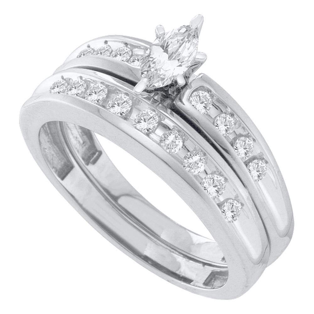 Dazzlingrock Collection 0.51 Carat (ctw) Marquise & Round Diamond Ladies Ring Set 1/2 CT, 14K White Gold, Size 5