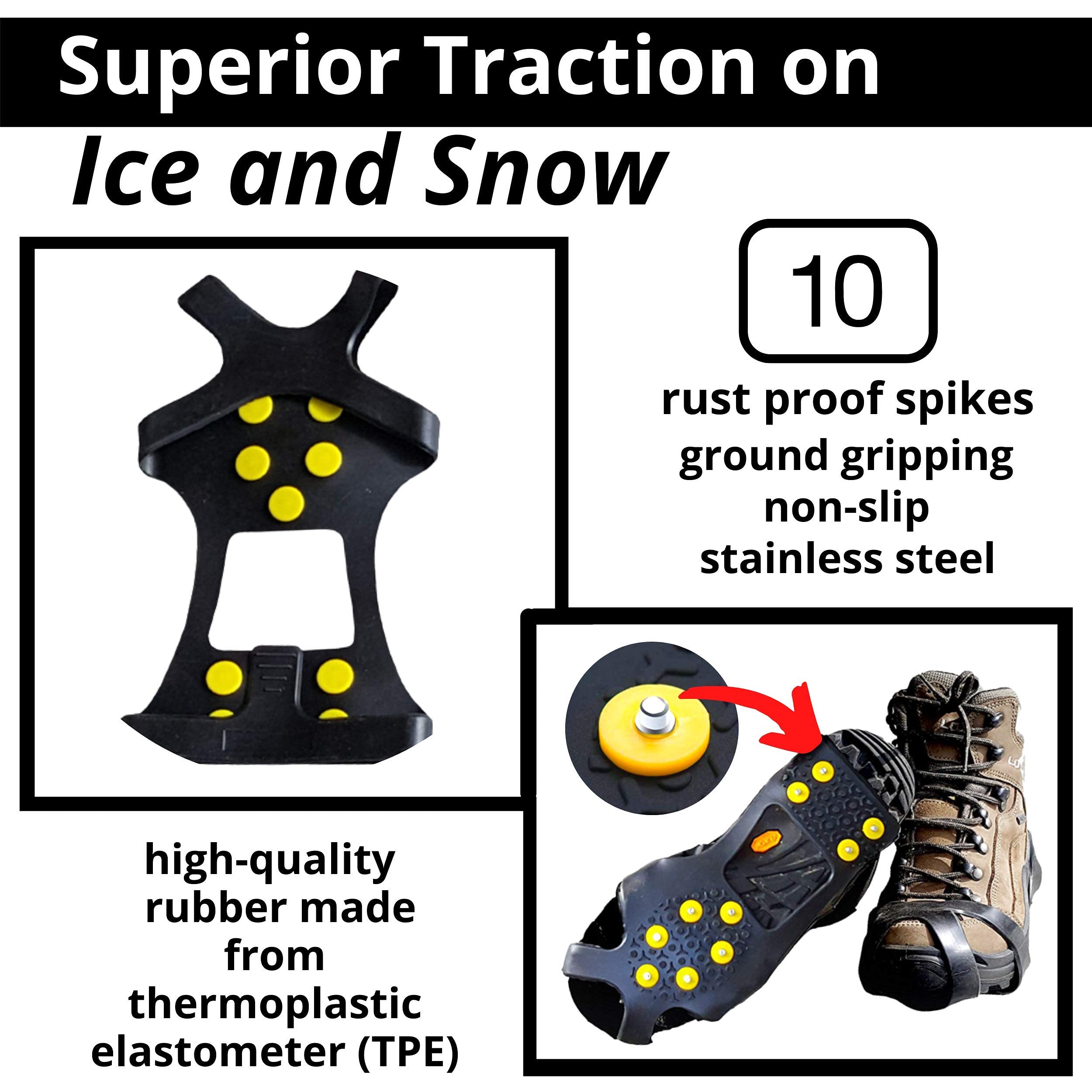 Limm Ice Snow Traction Cleats - Medium Lightweight Crampon Cleats for Walking on Snow & Ice - Portable Anti Slip Grippers Fasten Quickly & Easily Over Shoes, Boots and Other Footwear