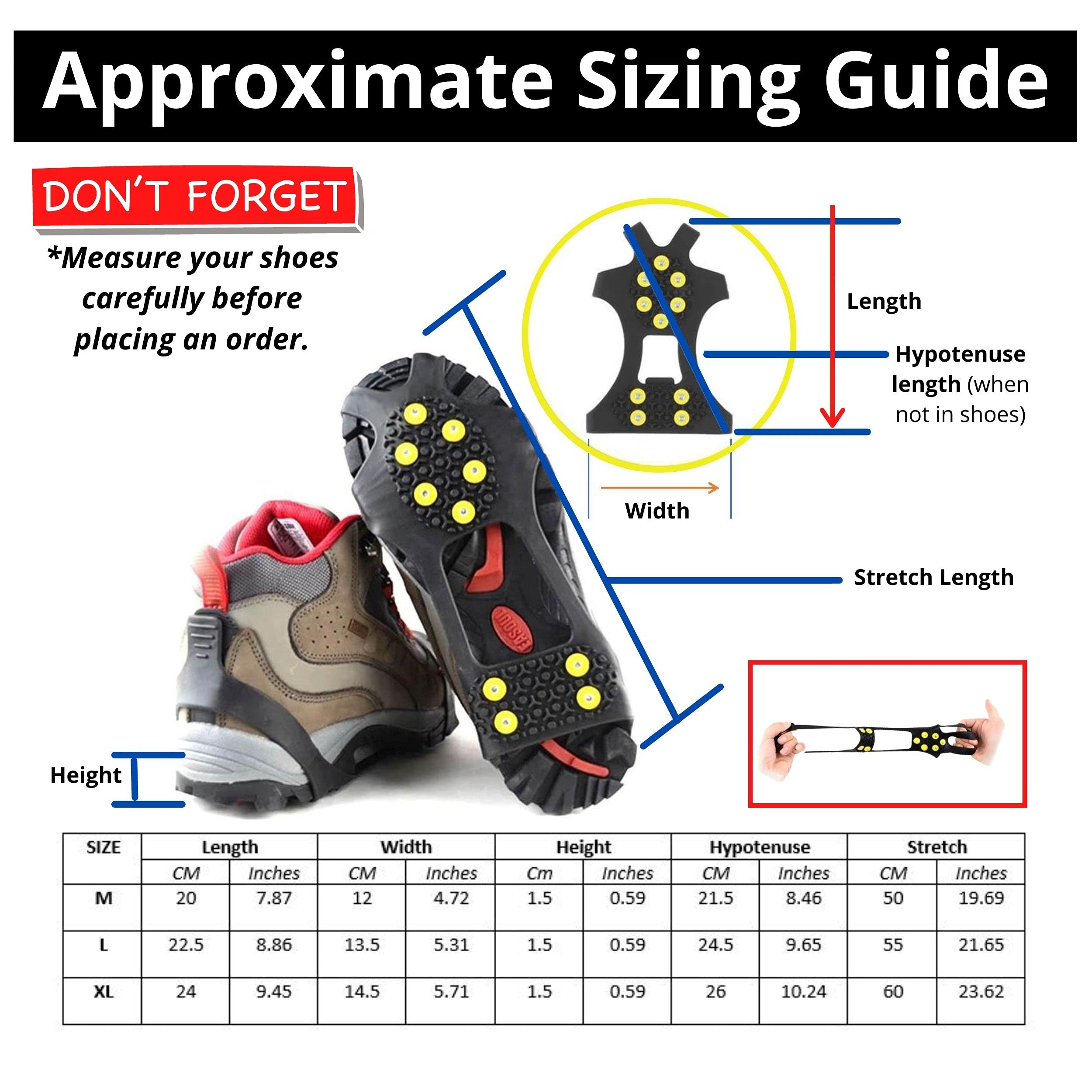 Limm Ice Snow Traction Cleats - Medium Lightweight Crampon Cleats for Walking on Snow & Ice - Portable Anti Slip Grippers Fasten Quickly & Easily Over Shoes, Boots and Other Footwear