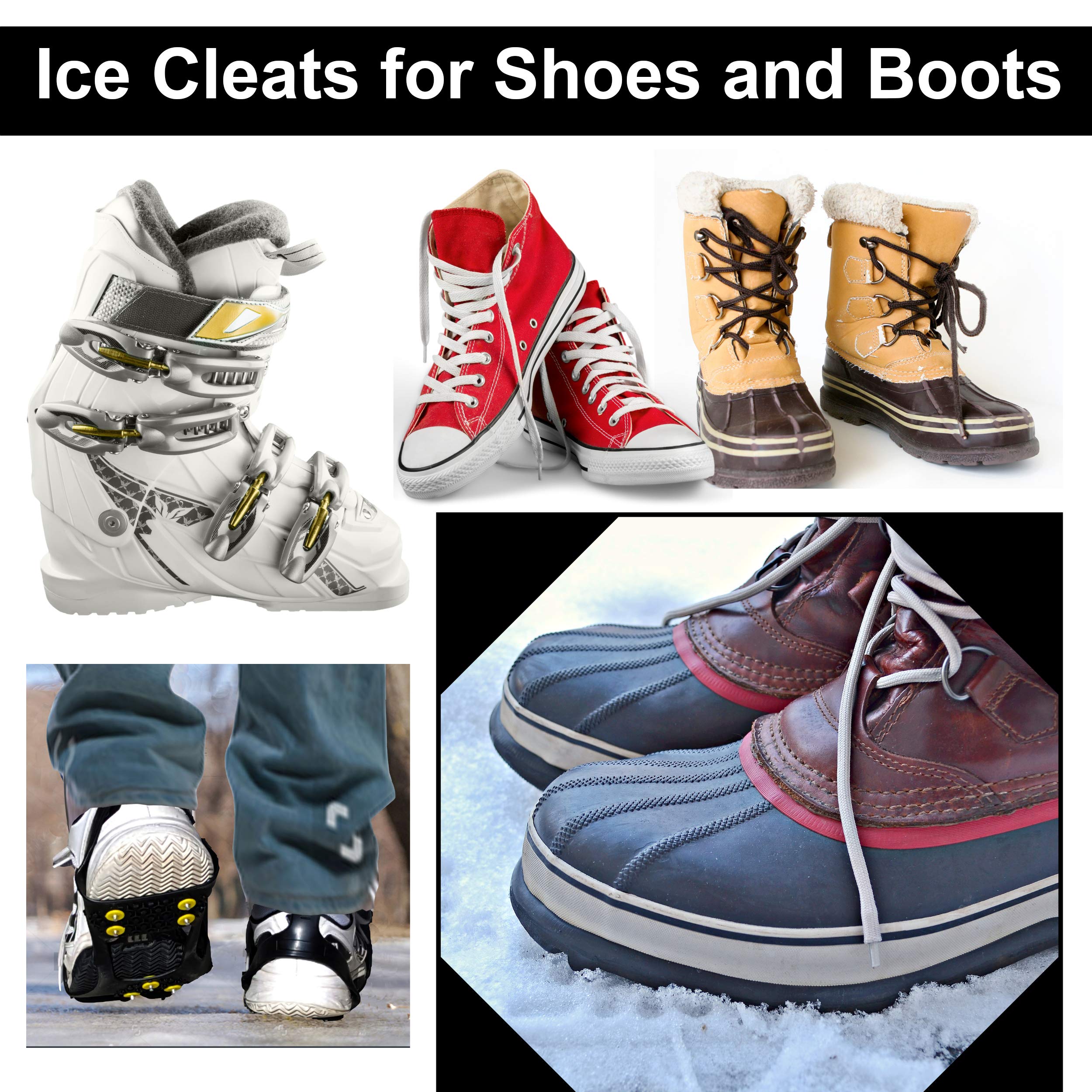 Limm Ice Snow Traction Cleats - Medium Lightweight Crampon Cleats for Walking on Snow & Ice - Portable Anti Slip Grippers Fasten Quickly & Easily Over Shoes, Boots and Other Footwear