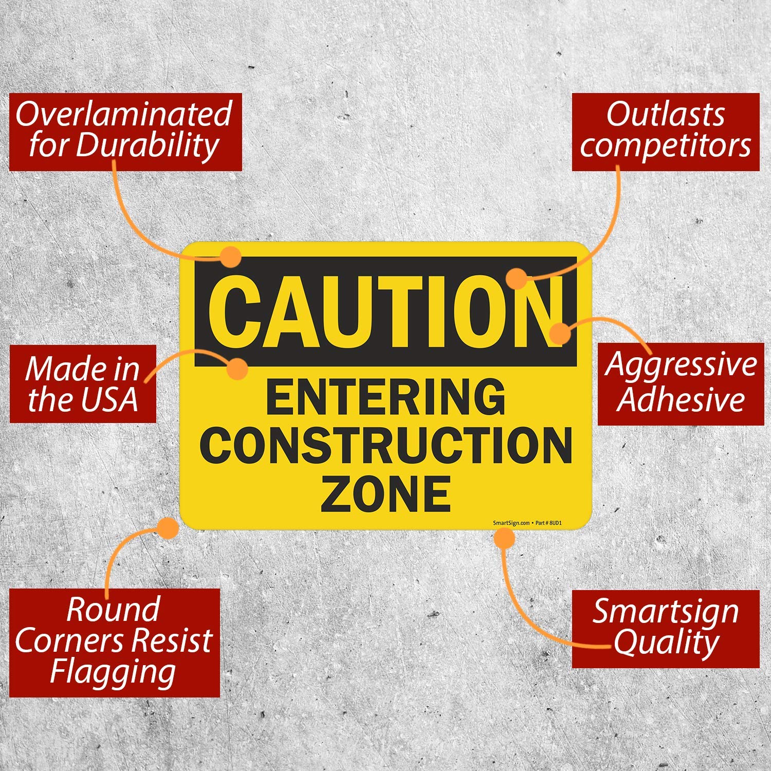 SmartSign “Caution - Entering Construction Zone” Label | 7" x 10" Laminated Vinyl