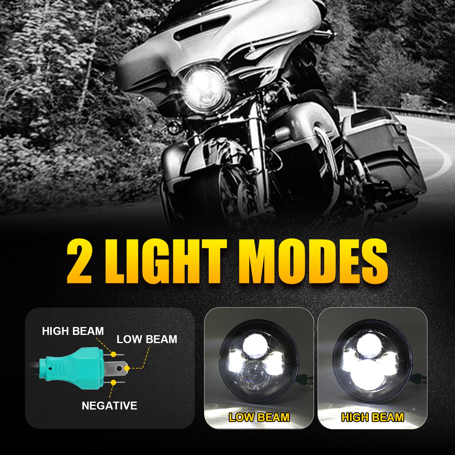 Dot Approved 7Inch Black LED Headlight Compatible with Motorcycle Tour,FLD,Softail Heritage,Street Glide,Road King,Electra Glide,Yamaha V-Star Road Star Wrangler