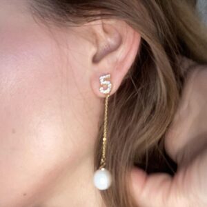 Fashion Designer Inspired Faux Pearl Lucky Number Long Charm Dangle Drop Earrings Studs for Women