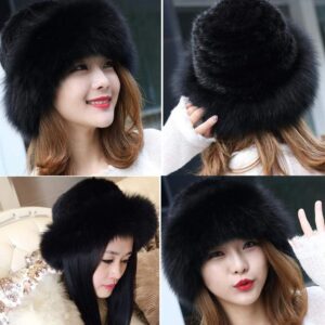 Valpeak Womens Winter Hat Knitted Mink Real Fur Hats with Fox Brim (Black)