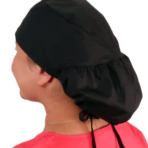 Sparkling EARTH Solid Black Big Hair Ponytail Classic Surgical Style Scrub Working Cap - Made in The USA!!!