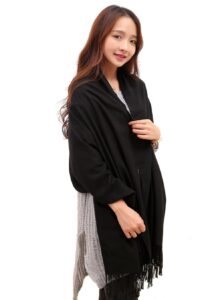 anboor super soft cashmere blanket scarf with tassel solid, black, size large