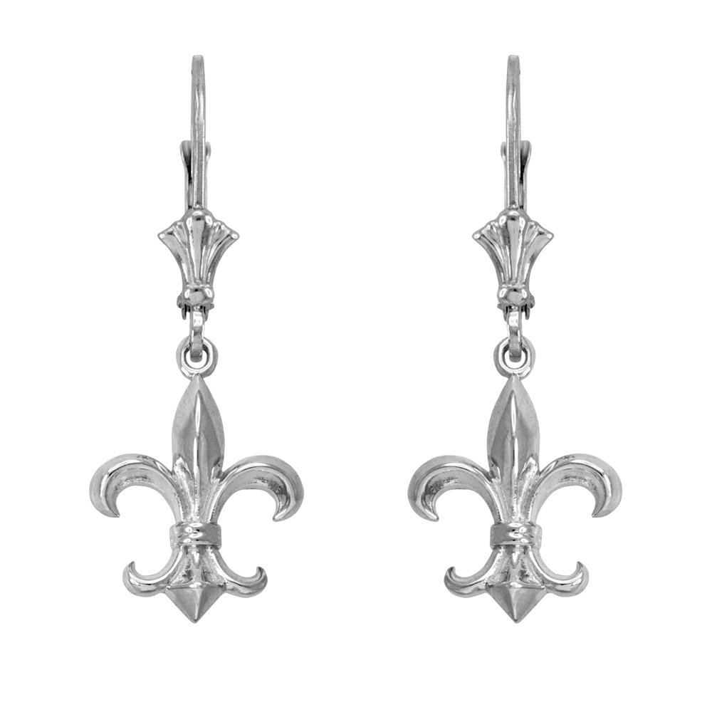 Fleur-de-Lis Dangle Earrings 925 Sterling Silver