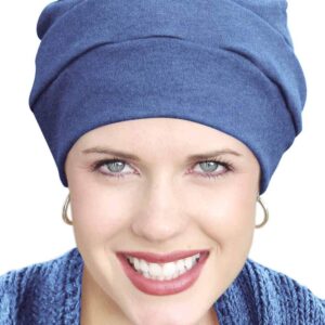 Headcovers Unlimited 100% Cotton Three Seam Turban | Chemo Turbans for Cancer Patients Royal Blue Heather