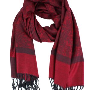 Paskmlna Paisley Jacquard Pashmina Shawl Wrap Scarf Stole,Burgundy-black018-09,Large