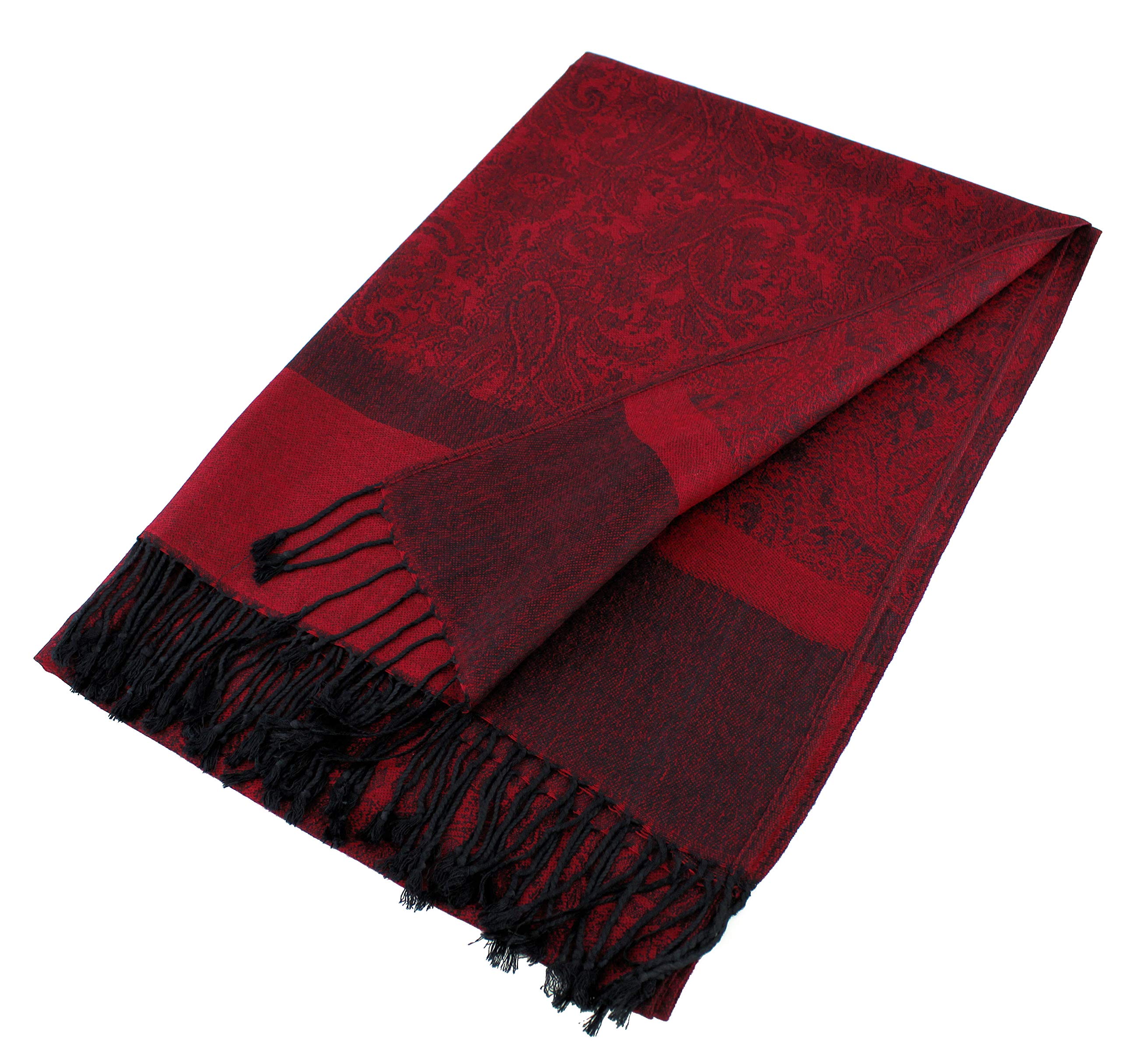 Paskmlna Paisley Jacquard Pashmina Shawl Wrap Scarf Stole,Burgundy-black018-09,Large