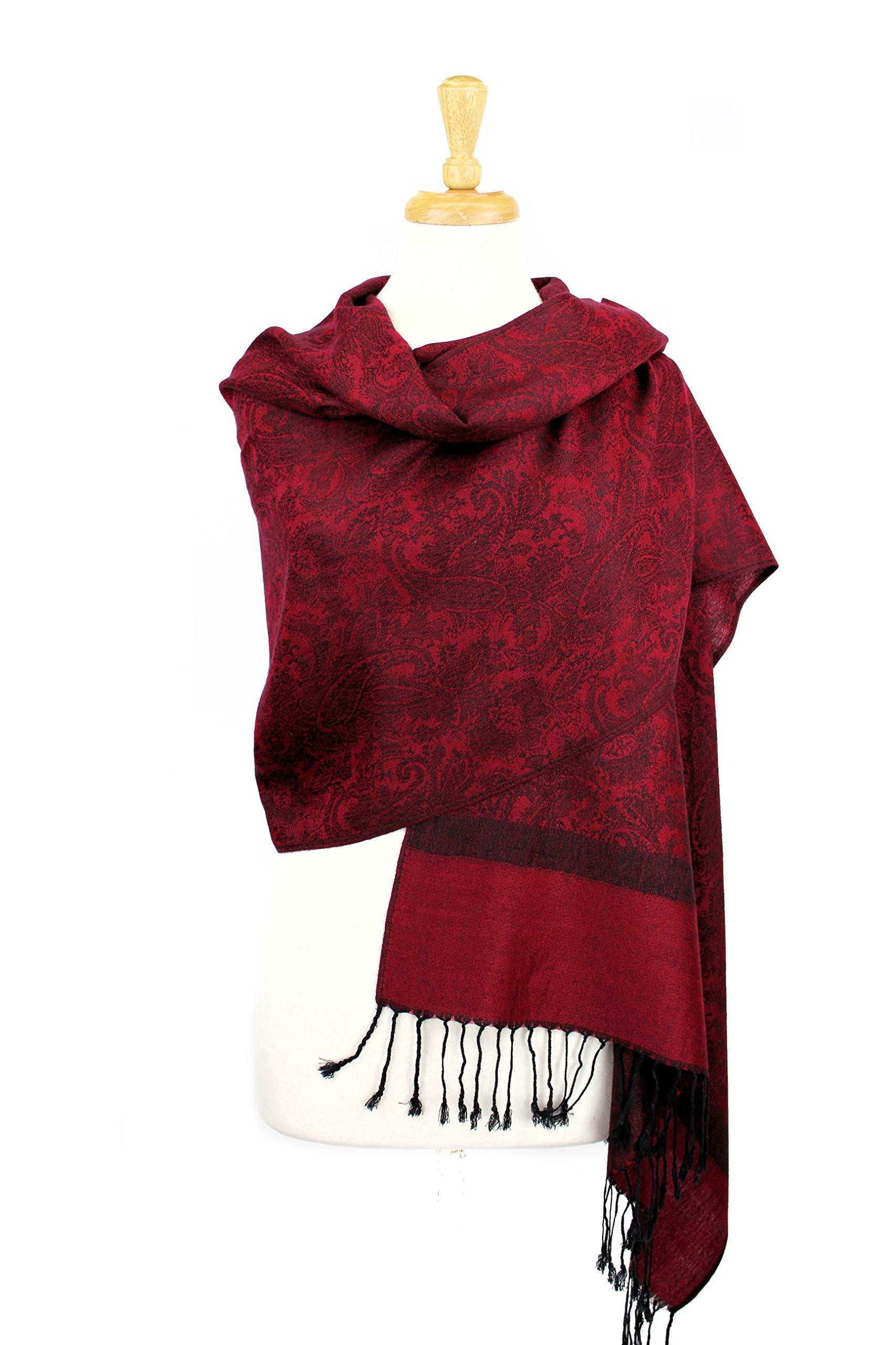 Paskmlna Paisley Jacquard Pashmina Shawl Wrap Scarf Stole,Burgundy-black018-09,Large