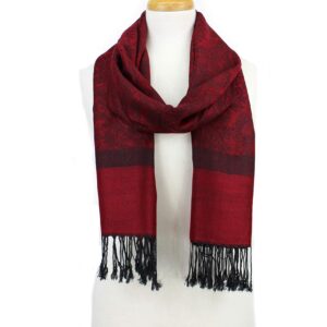 Paskmlna Paisley Jacquard Pashmina Shawl Wrap Scarf Stole,Burgundy-black018-09,Large