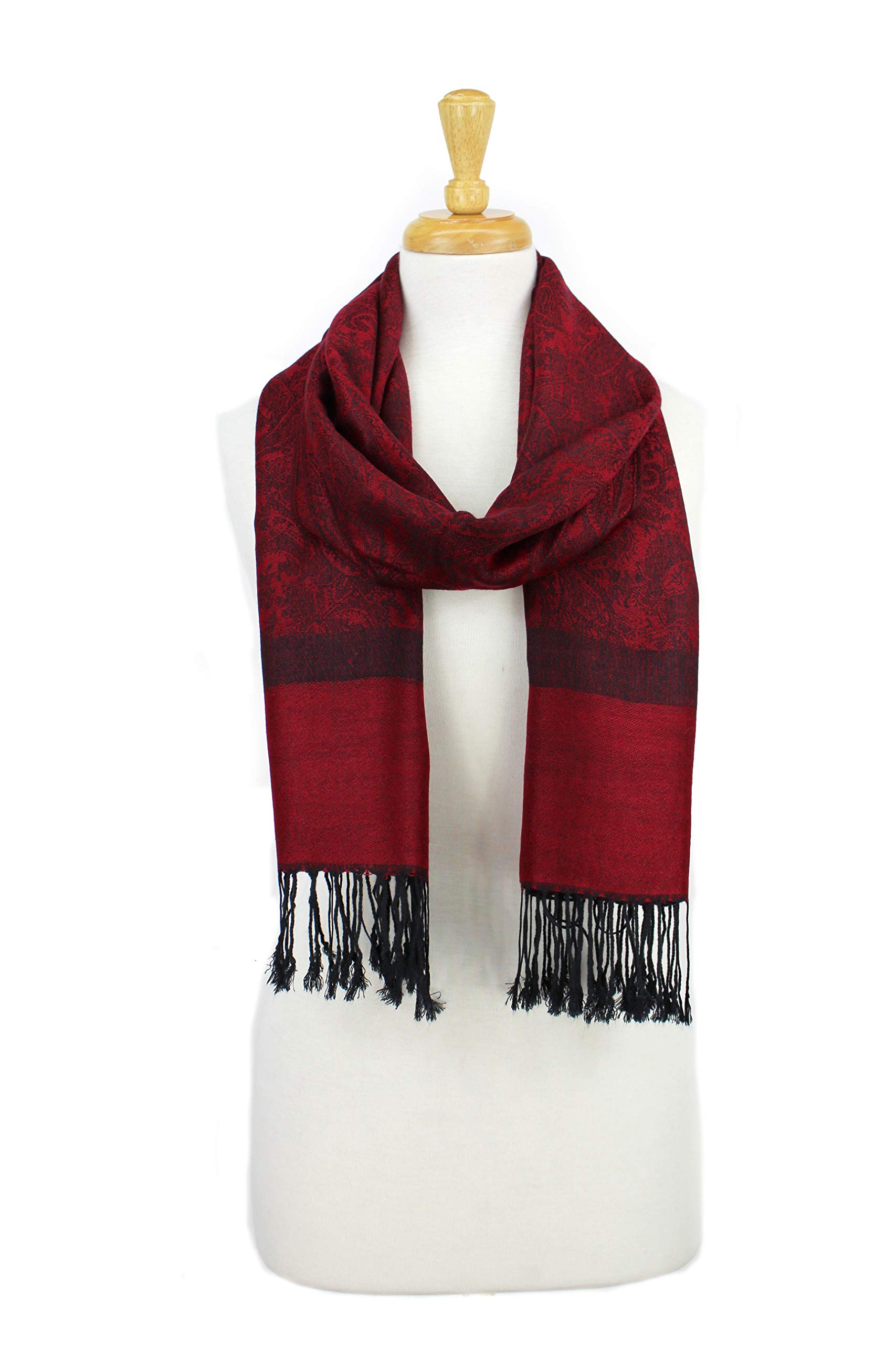 Paskmlna Paisley Jacquard Pashmina Shawl Wrap Scarf Stole,Burgundy-black018-09,Large