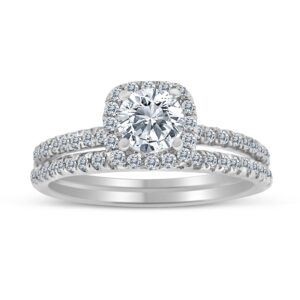 1.00ctw diamond halo bridal set engagement ring in 10k white gold (h-i, i2)