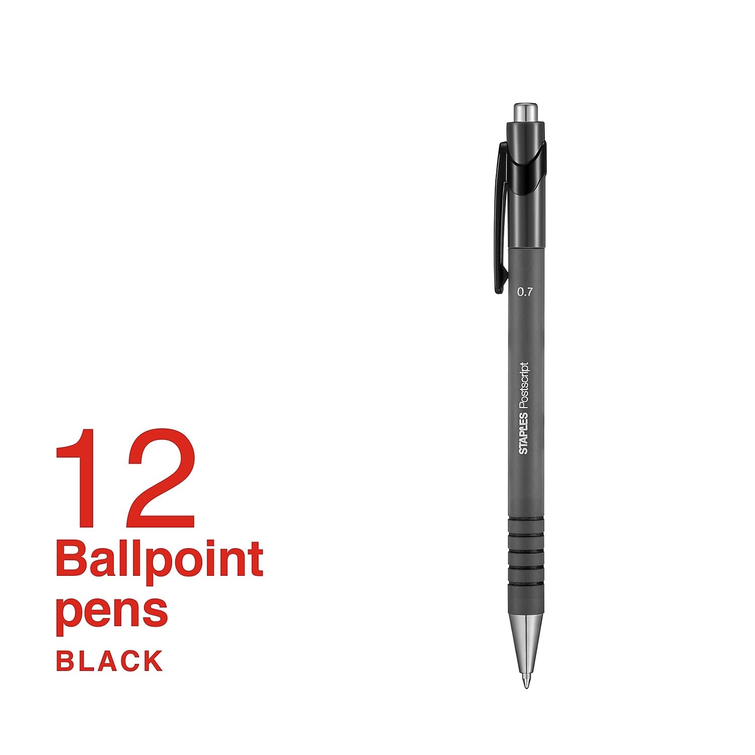 Staples 808005 Postscript Retractable Ballpoint Pens Fine Point Black Dozen(18264)