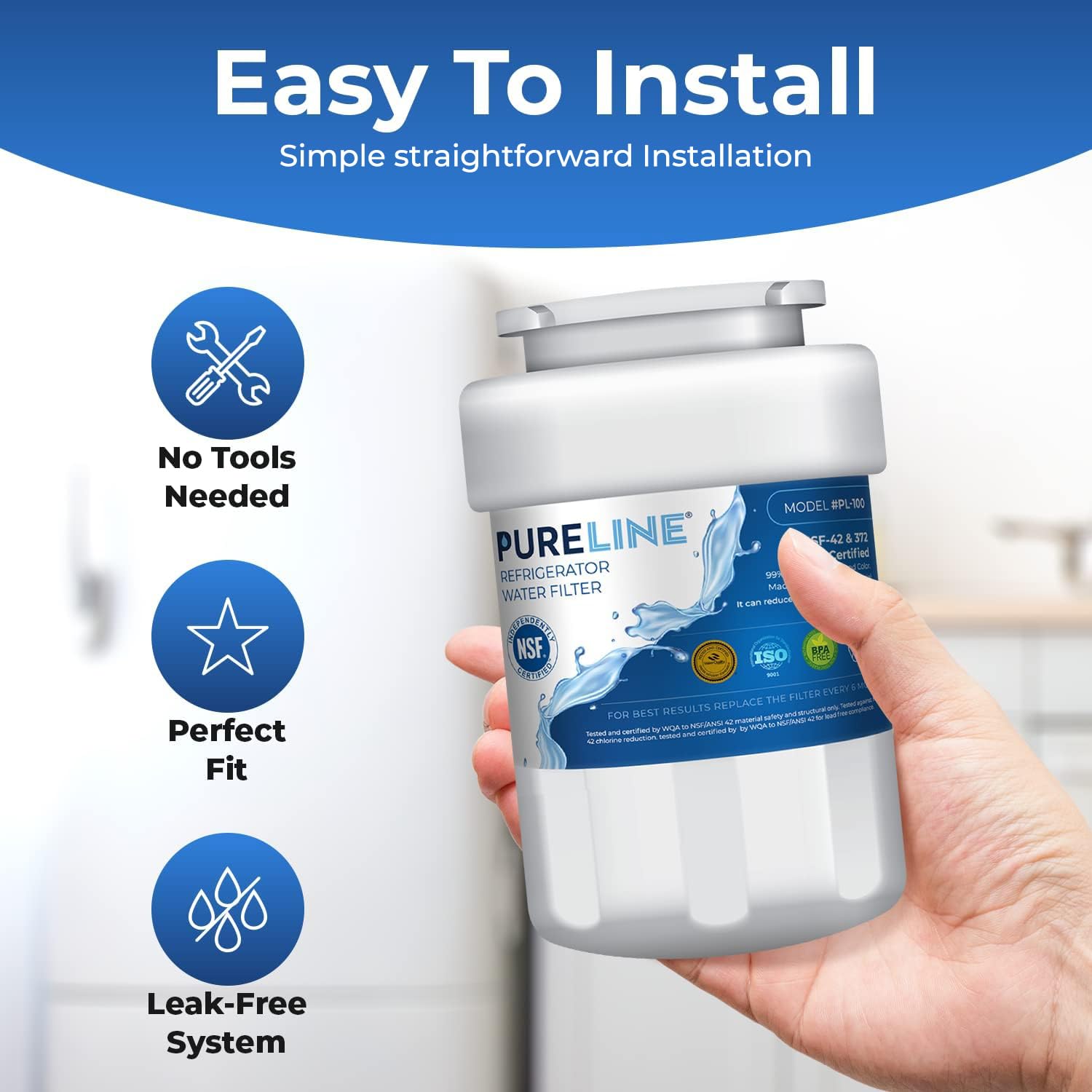 Pureline MWF Refrigerator Water Filter, Replacement for MWF Water Filter, Smartwater MWFP, Kenmore 46-9991, Models MWFP, MWFINT, GWF, GWFA, Refrigerator Water Filter. NSF Certificate