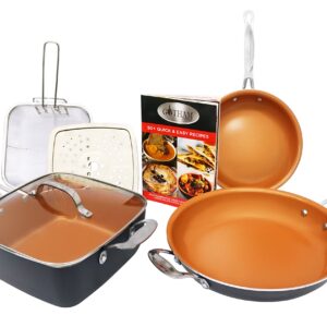 Gotham Steel Tastic Bundle 7 Piece Cookware Set Titanium Ceramic Pan, Copper