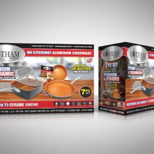 Gotham Steel Tastic Bundle 7 Piece Cookware Set Titanium Ceramic Pan, Copper