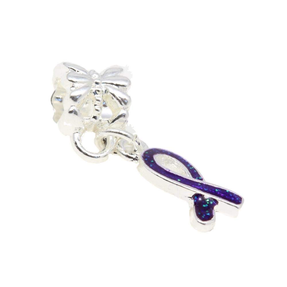 Purple Ribbon Small Dangle Charm Fits Pandora Style Bracelets