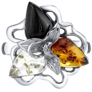 PEORA Genuine Baltic Amber Star Leaf Ring for Women 925 Sterling Silver, Multiple Colors, Size 9