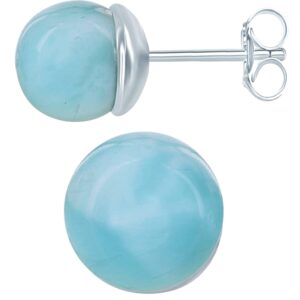 Beaux Bijoux Sterling Silver Larimar Blue Earrings for Women - Larimar Jewelry for Women - Round Larimar Bead Earrings for Women - Natural Larimar Stones - Hypoallergenic Larimar Earrings for Women