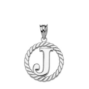 high polish 925 sterling silver roped circle "j" initial charm pendant