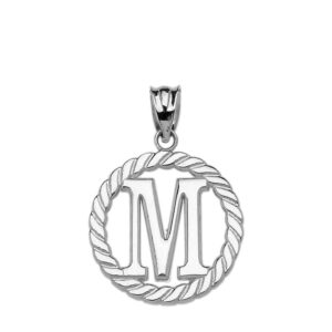 High Polish 925 Sterling Silver Roped Circle "M" Initial Charm Pendant